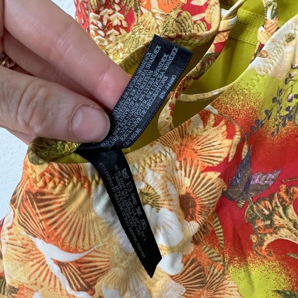 Natori Green Orange Asian Floral Lace Up One Piece Swimsuit - Picture 4 of 5